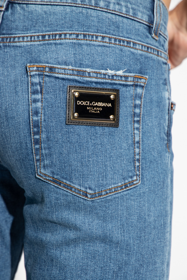 【関税込み】dolce & gabbana Logo jeans Dolce & Gabbana logo-plaque Distressed Jeans | Black | FARFETCH